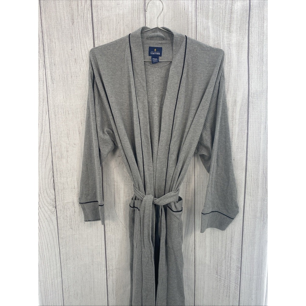 Stafford Robe Mens One Size Gray Classic Fit Waffle Knit Cotton Bath Lounge